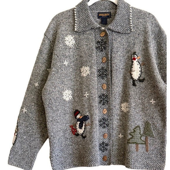 WOOLRICH Vintage Cottagecore Grannycore Snowflake Snowman Christmas Sweater XL - Picture 5 of 10